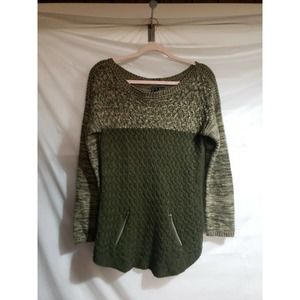 Love Always XL Open Cable Knit Green Long Sleeve Fake Pocket Sweater
